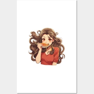 Cute Girl Eating Spaghetti Posters and Art